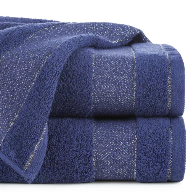 Ręcznik do rąk 30x50 cm bawełniany kolor granatowy z ozdobną bordiurą 500 g/m2 NESSY