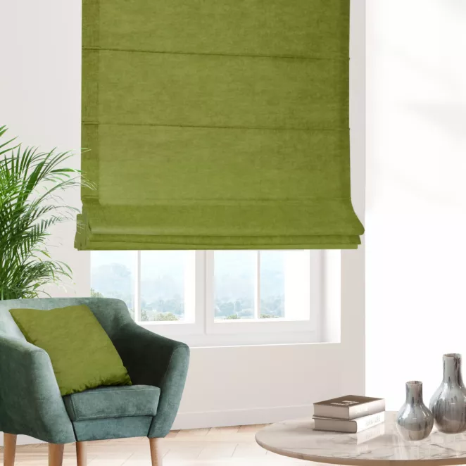 Roleta rzymska DORA - HIT jasnozielona z miękkiej tkaniny o welurowej strukturze