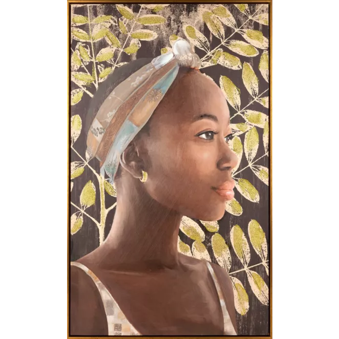 Obraz BELLE 6 portret kobiety ręcznie malowany na płótnie w złotej ramce