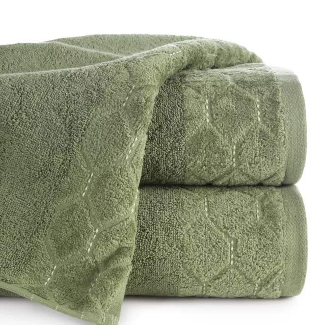 Ręcznik kąpielowy 50x90 cm bawełniany kolor zielony z welwetową geometryczną bordiurą 500 g/m2 LUMIA