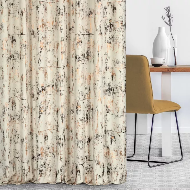 Zasłona szyta na taśmie 5 cm kremowo złocista z tkaniny welwetowej zdobionej połyskującym drukiem