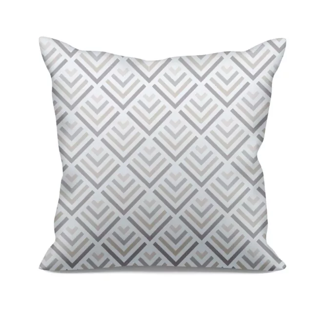 Poszewka szyta kremowo grafitowa z tkaniny o naturalnym splocie z nadrukowanym geometrycznym wzorem