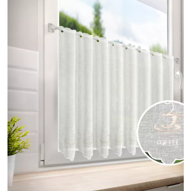 Tkanina firanowa zazdrostka zdobiona haftem