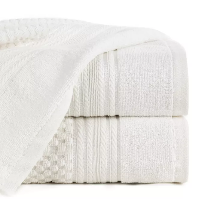 Ręcznik kąpielowy 50x90 cm bawełniany kolor kremowy zdobiony subtelnymi paseczkami 500 g/m2 DAVOS