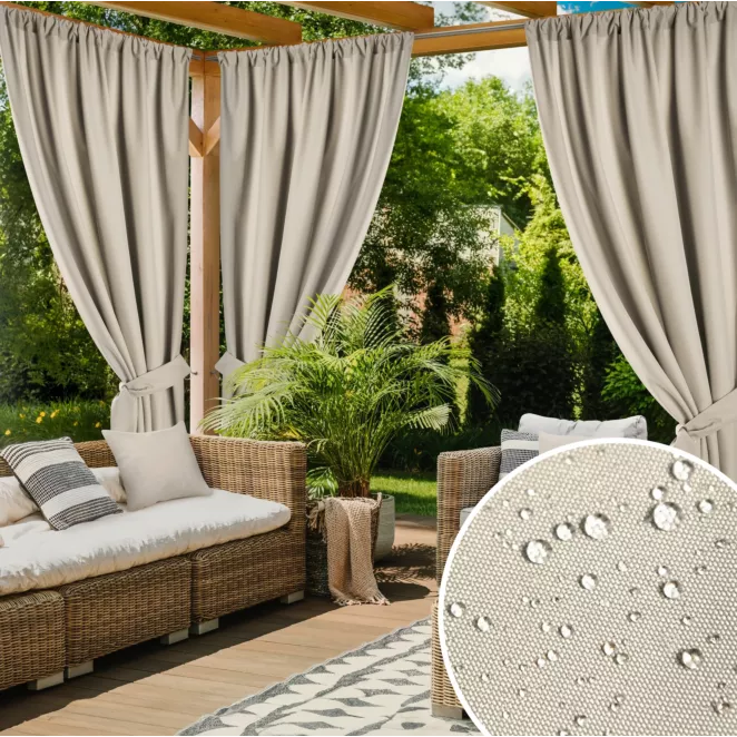 Zasłona jasnobeżowa z wodoodpornej tkaniny idealna do ogrodu i na taras 155x200 cm tunel - GARDEN