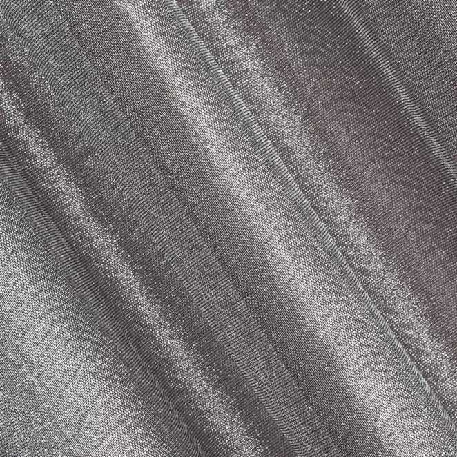 L82/9 Firana szyta na taśmie 5 cm WHITNEY popielata z mocno błyszczącej drobno tkanej siateczki, wykończona obciążnikiem Italissima Eva Minge