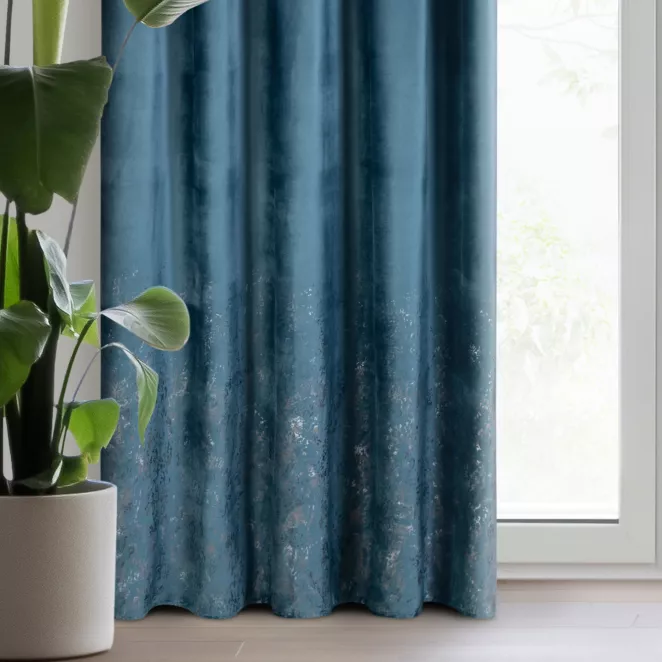 Zasłona welwetowa ciemnoturkusowa z przecieranym wzorem 140x270 cm taśma - MIRELA