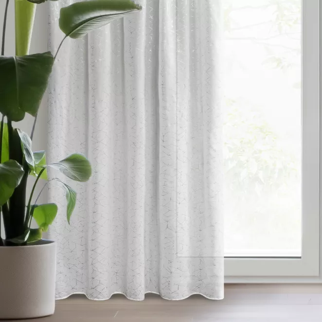 Firana biała z szampańskim nieregularnym wzorem 140x270 cm taśma ROXI