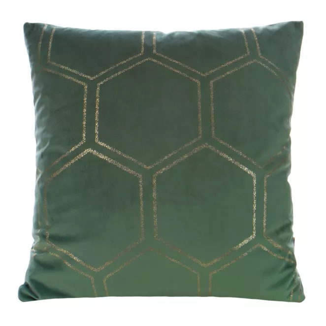 Poszewka na poduszkę 45x45 cm welwetowa ciemnozielona ze złotym wzorem plastra miodu BLINK