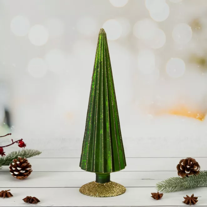 Figurka świąteczna szklana CHOINKA zdobiona błyszczącym brokatem