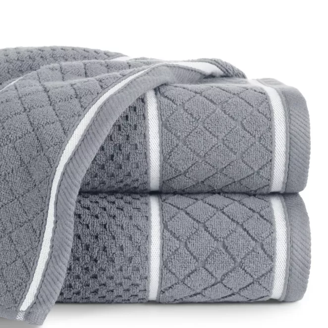 Ręcznik do rąk 30x50 cm bawełniany kolor stalowy o strukturze krateczki z ozdobną bordiurą 500 g/m2 FAVORI