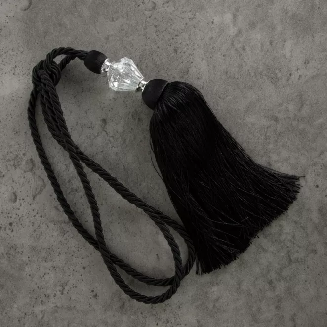 Dekoracyjny sznur do zasłon VILLIA zdobiony kryształem i puszystym chwostem