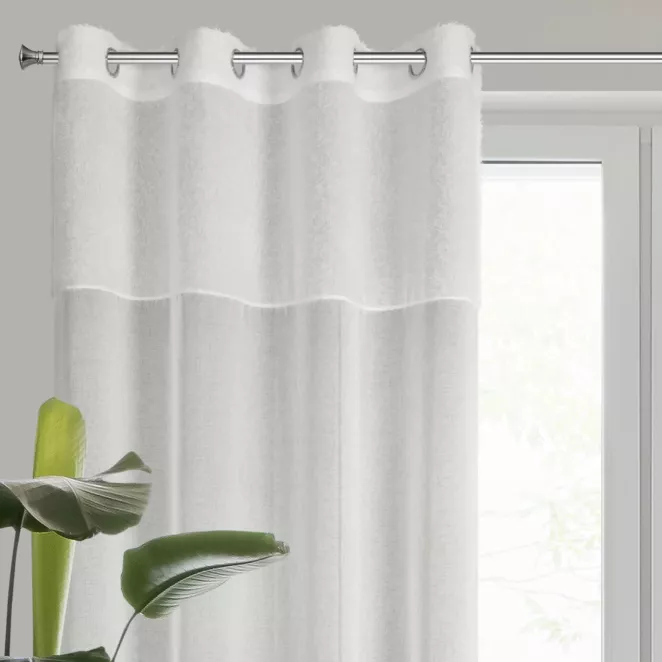 Zasłona kremowa z wstawką z moherowej tkaniny 140x270 cm taśma - AGIS