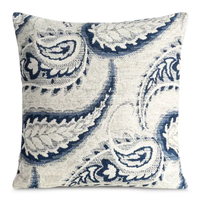 Poszewka na poduszkę 43x43 cm kremowo, granatowa z szenilowej tkaniny z przeszywanym wzorem SABINA