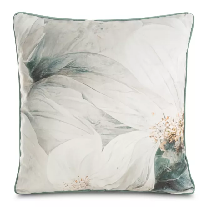 Poszewka na poduszkę 60x60 cm welwetowa, beżowo turkusowa z designerskim nadrukiem zwierzęcym i ozdobną wypustką EVA 5 Eva Minge