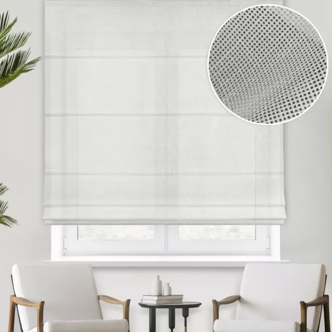 Roleta rzymska naturalna z tkaniny o naturalnym splocie, typu ETAMINA, wykończonej obciążnikiem