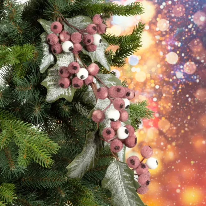 Zimowa gałązka z owocami i mrożonymi listeczkami