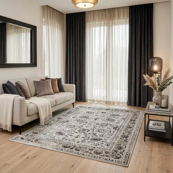 Dywan 60x100 cm beżowo, brązowy zdobiony roślinnym wzorem VIANA
