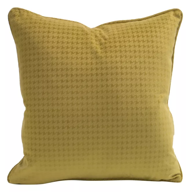 Poszewka na poduszkę 40x40 cm welwetowa kolor musztardowy wytłaczana w pepitkę z ozdobną wypustką AMELIA