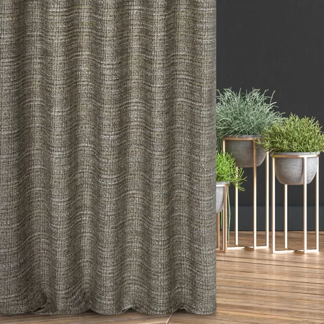 Zasłona szyta na taśmie 5 cm grafitowo złota z tkaniny o grubym, naturalnym splocie z połyskiem