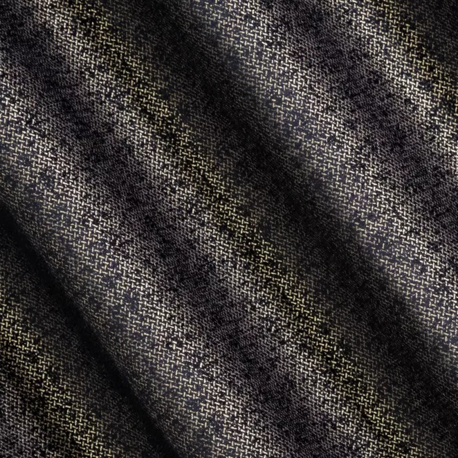 H208/8 Zasłona szyta na taśmie 5 cm czarno złota z szenilowej tkaniny w drobny geometryczny wzór przetykany błyszczącą nicią