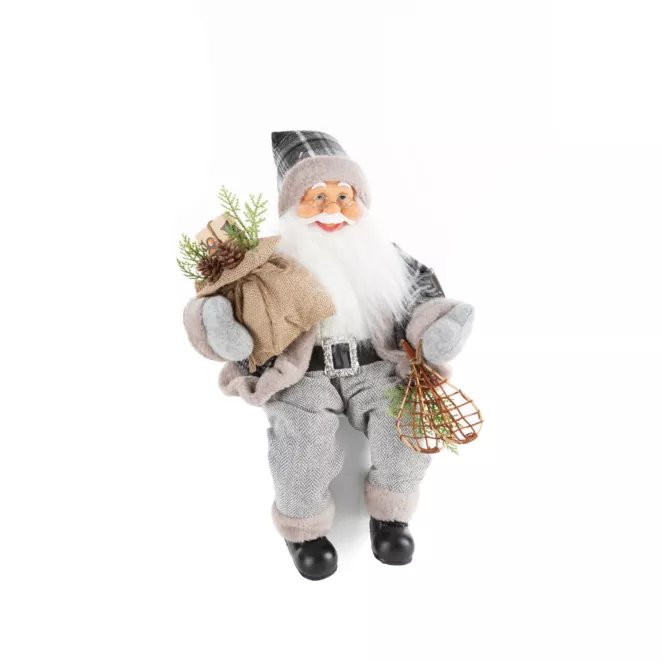 MIKOŁAJ - figurka świąteczna siedzącego Mikołaja z pełnym workiem prezentów