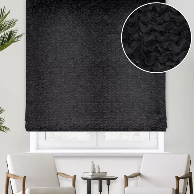 Roleta rzymska czarna z tkaniny z aplikacją