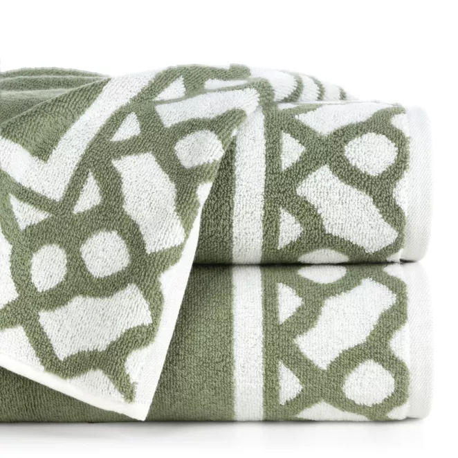 Ręcznik kąpielowy 50x90 cm bawełniany kolor miętowy zdobiony motywem geometrycznym KALANI