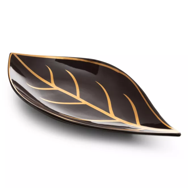 LIMITED COLLECTION Patera dekoracyjna ALISMA  brązowo-złota w kształcie liścia CIEPŁO BRĄZÓW