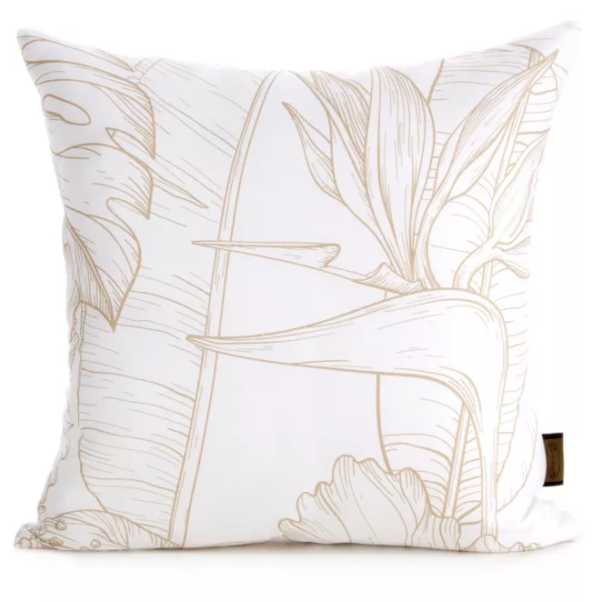 Poszewka na poduszkę 40x40 cm z satyny bawełnianej ciemnobeżowa zdobiona nadrukiem roślinnym SPRING 50