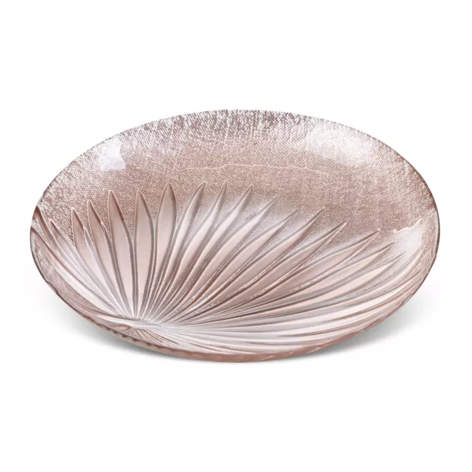 Patera dekoracyjna BENA ze szkła artystycznego z motywem palmowego liścia