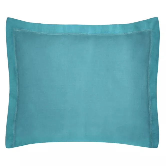 Poszewka na poduszkę 70x90 cm bawełniana turkusowa z satynowym połyskiem i ozdobną kantą NOVA COLOUR