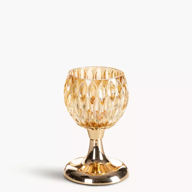 Świecznik dekoracyjny złoty ze szlanym tłoczonym kielichem  średnica 11x27 cm SALMA