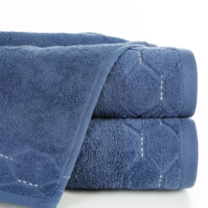 Ręcznik do rąk 30x50 cm bawełniany kolor granatowy z welwetową geometryczną bordiurą 500 g/m2 LUMIA