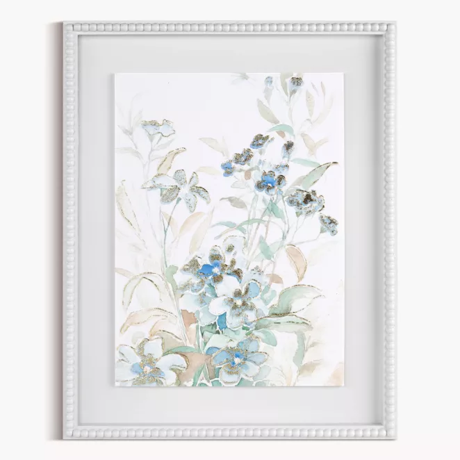 Obraz kremowo, niebieski drukowany na płótnie z motywem subtelnych kwiatów 40x50 cm