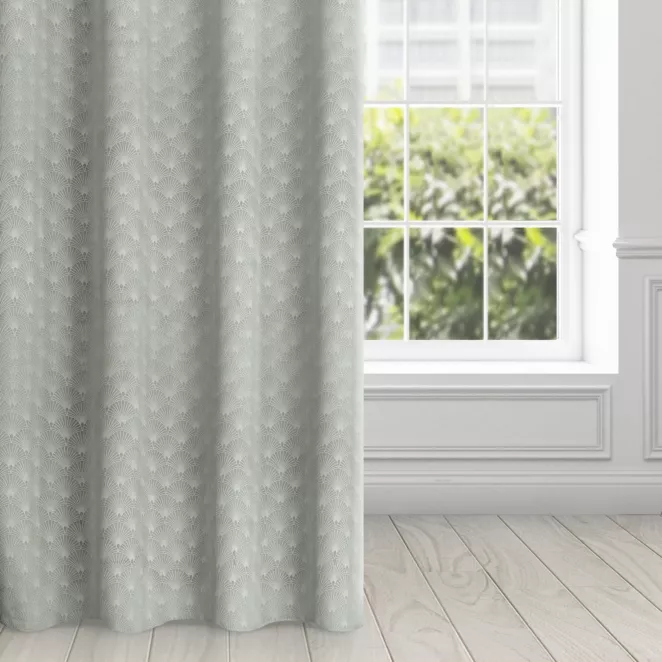 Zasłona szara wzór geometryczny z wytłaczanego welwetu 140x250 cm przelotka - JULIA