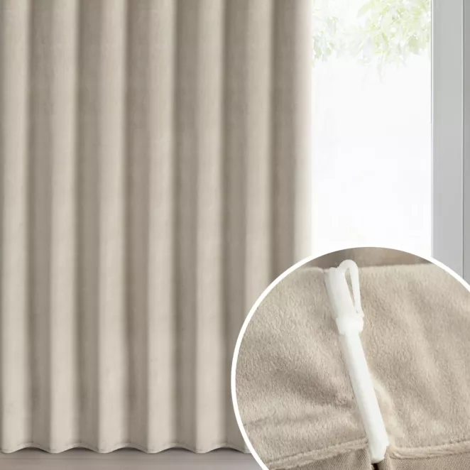 Zasłona beżowa z welwetowej tkaniny 80x270 cm (wymiar podany na gotowo) system flex - MELANIE