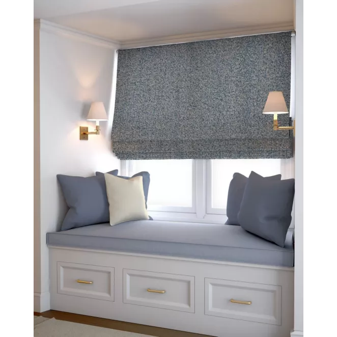 Roleta rzymska granatowa z tkaniny typu bukla z efektem melanżu