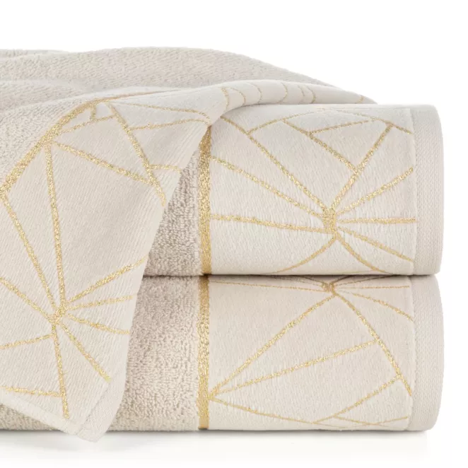 Ręcznik kąpielowy 70x140 cm bawełniany kolor beżowy zdobiony błyszcząca nicią CLEO