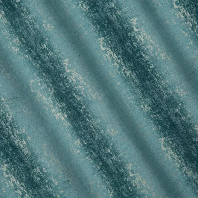 R172/8 Zasłona szyta na taśmie 5 cm MALLORCA turkusowo złocista z miękkiej tkaniny szenilowej przetykanej błyszczącą nicią