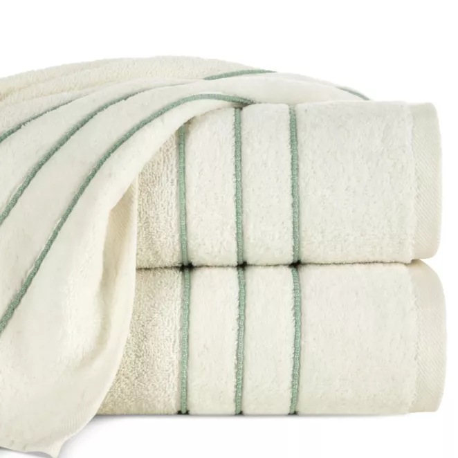 Ręcznik kąpielowy 70x140 cm bawełniany kolor kremowy z kontrastującymi paseczkami 500 g/m2 SIBEL