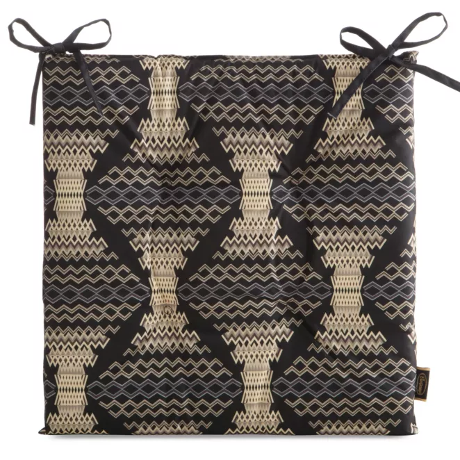 Poduszka na krzesło 43 x 43 cm  wodoodporna czarno, beżowa z motywem geometrycznym GARDEN