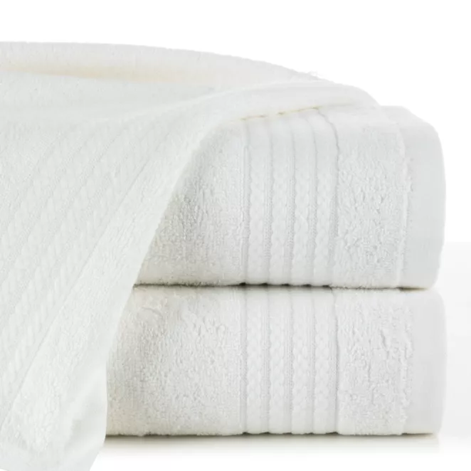 Ręcznik kąpielowy 70x140 cm bawełniany kolor kremowy zdobiony błyszczącą bordiurą 550 g/m2 LARIS