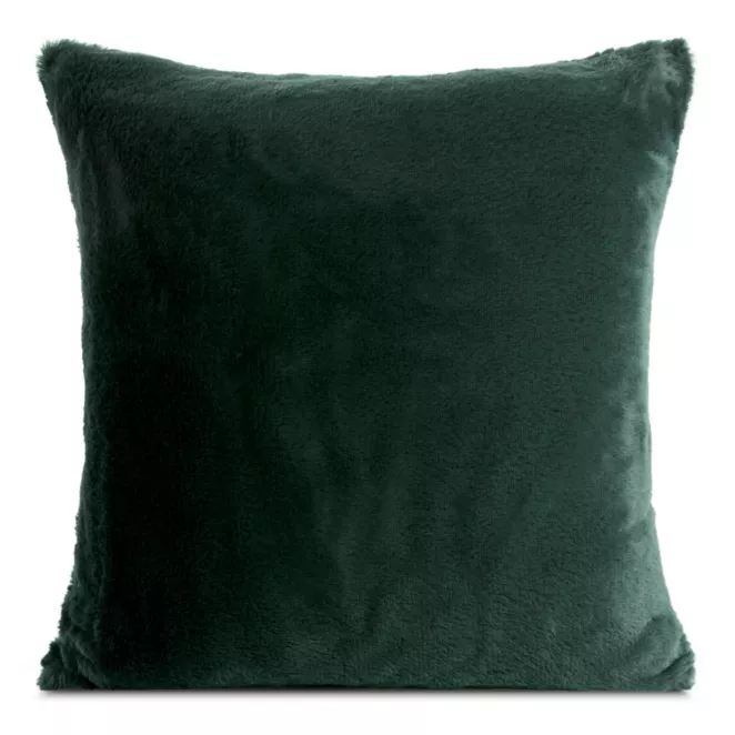 Poszewka na poduszkę 60x60 cm ciemnozielona z miękkiej futrzanej tkaniny NINA