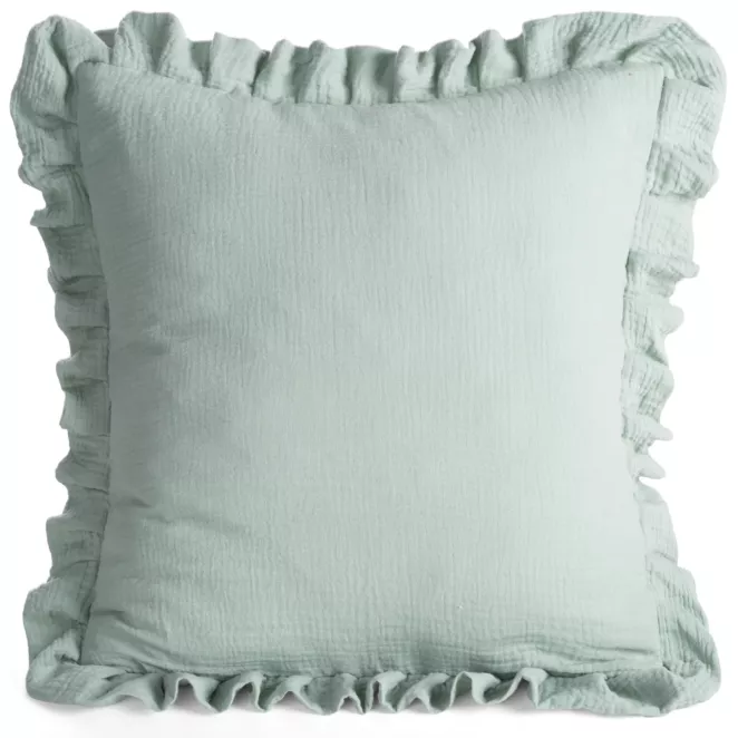 Poszewka na poduszkę 45x45 cm muślinowa z ozdobną falbanką na brzegach szałwiowa MUŚLIN 1