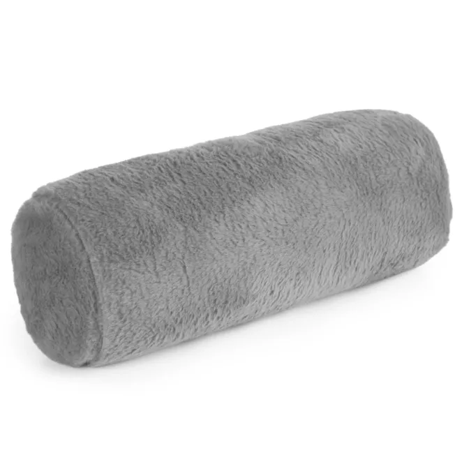 Poduszka wałek 15x45 cm srebrna z miękkiej futrzanej tkaniny  NINA