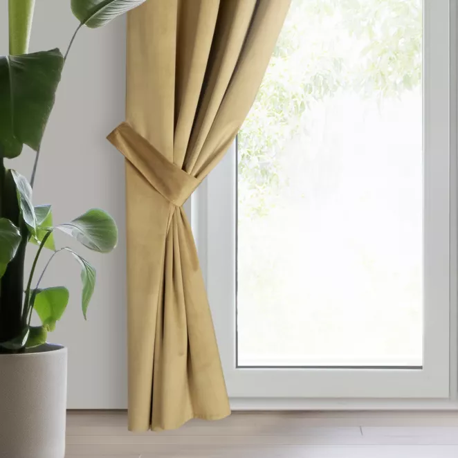 Zasłona welwetowa ciemnobeżowa, troczek w zestawie 140x270 cm przelotka - ANTARA