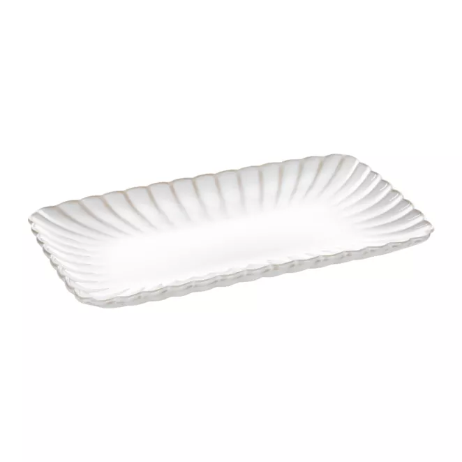 Patera ceramiczna dekoracyjna kremowo-beżowa prostokątna zdobiona przecieranym wzorem w stylu eko 25x15x3 cm AVRIL