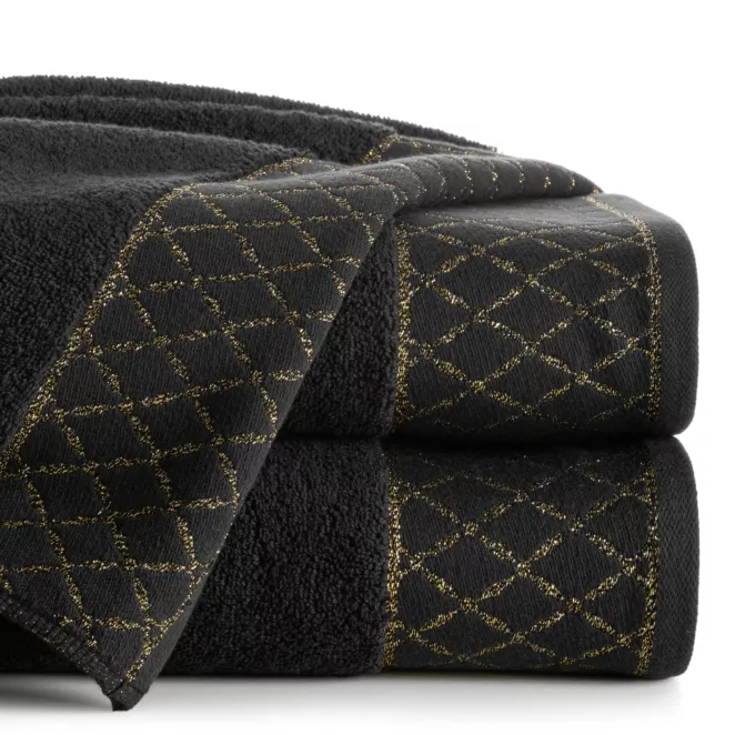 Ręcznik kąpielowy 70x140 cm bawełniany kolor czarny zdobiony wzorem geometrycznym 500 g/m2 LAYLA