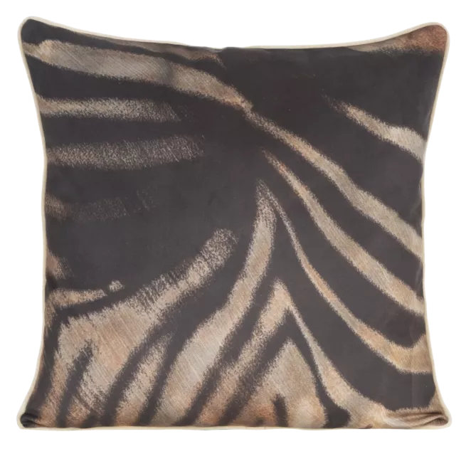 Poszewka na poduszkę 60x60 cm welwetowa, czarno brązowa z designerskim nadrukiem i wypustką na brzegach Eva Minge